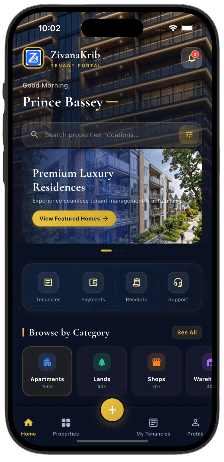 ZivanaKrib Mobile App Interface for Tenants